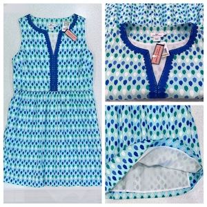 NWT Vineyard Vines Ikat Dot Dress 🔵 Crystal Blue Sleeveless Cotton Dress 12 14